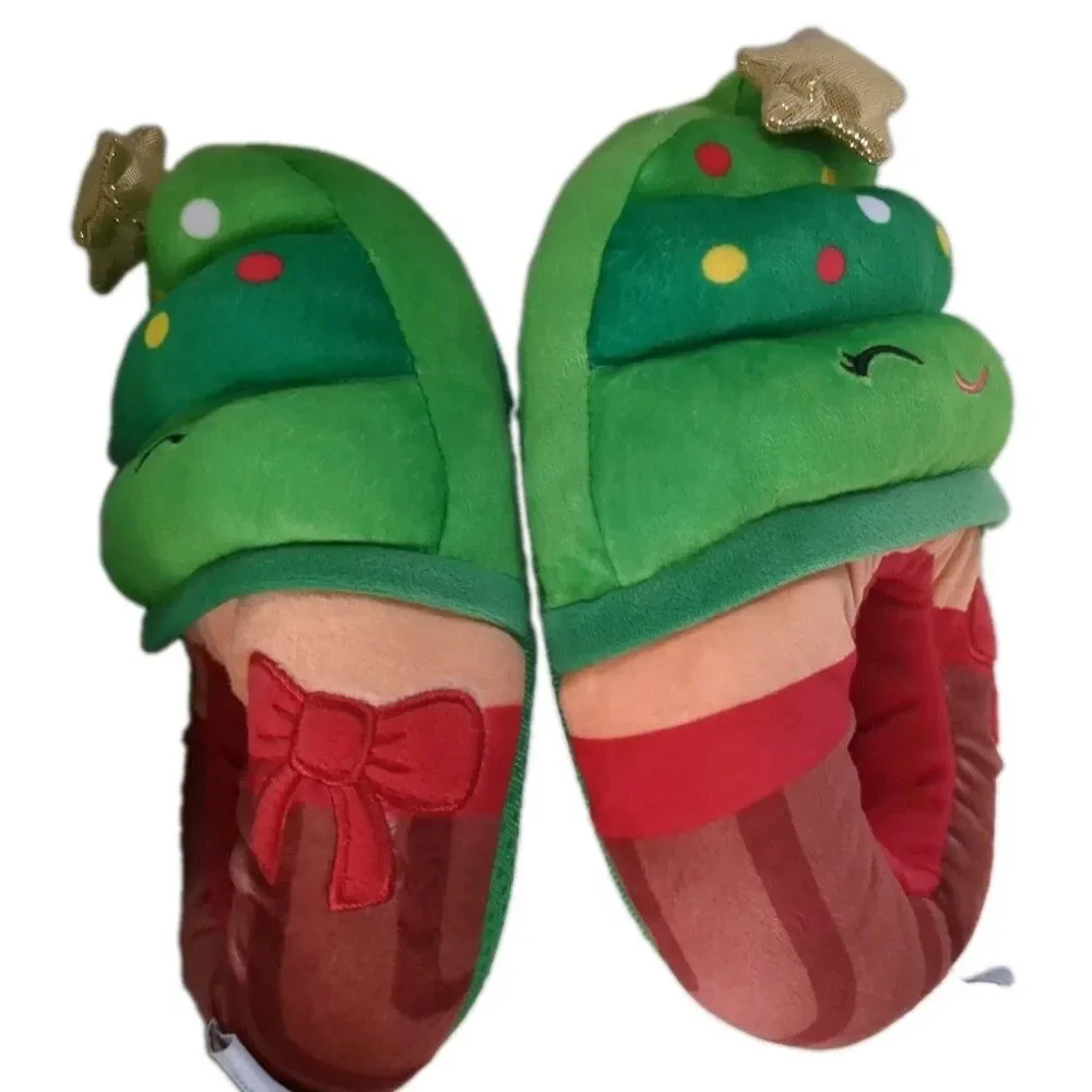 Squishmallows Christmas Tree Plush Slippers Green Kids Size 13 Holiday Youth